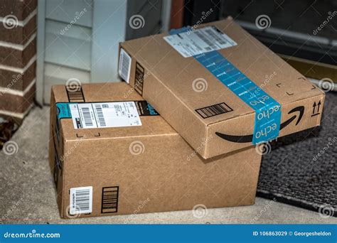 Two Amazon Prime Brown Boxes Editorial Stock Image - Image of mail, editorial: 106863029