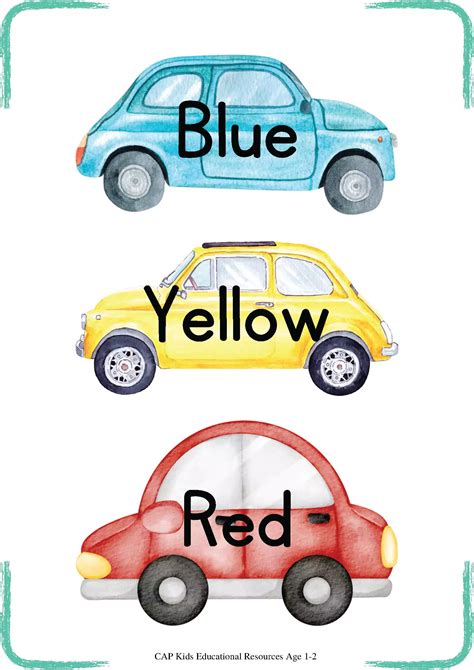 Car Colors Blue Yellow Red Primary Colors Poster Transport - CAPKidsPro