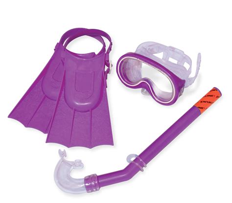 Set of 3 Purple Recreational Mask, Snorkel and Fins For Children - 12. ...