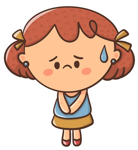 Cartoon illustration little girl looks sad or nervous. 22289950 PNG