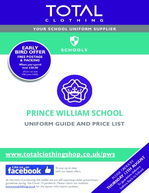 Fillable Online PRINCE WILLIAM SCHOOL - Total Clothing Fax Email Print ...