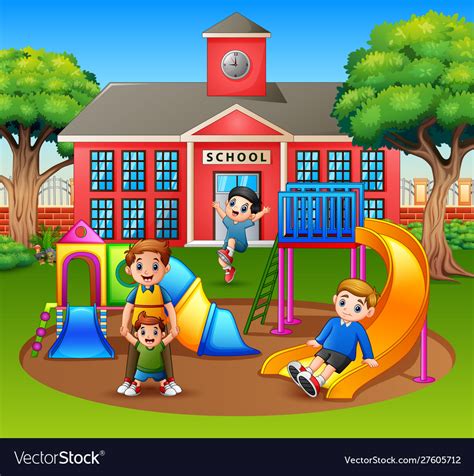 Parent with kids in school playground Royalty Free Vector