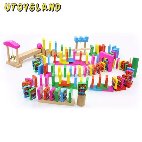 UTOYSLAND 100Pcs Animals Wooden Domino Blocks Set Kids Play Intelligence Building Stacking ...