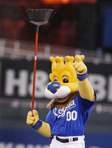 Kansas City Royals mascot Sluggerrr celebrates following the Royals ...