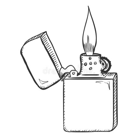 Vector Sketch Retro Lighter with Flame Stock Vector - Illustration of ...