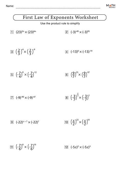 Exponents Worksheets with Answer Key