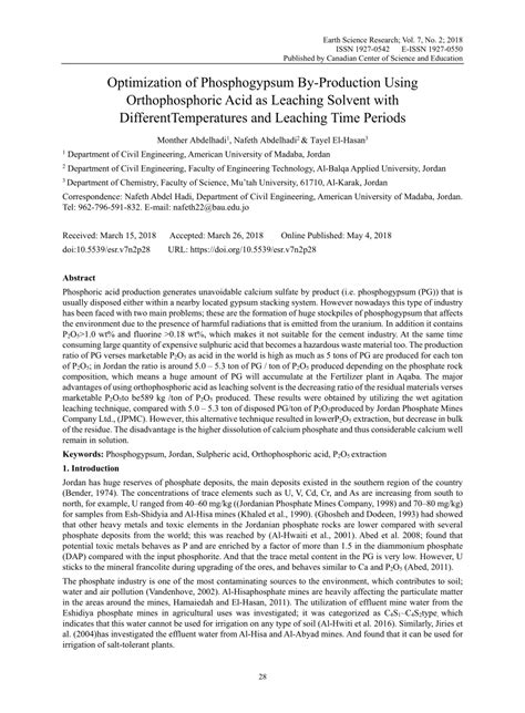 (PDF) Optimization of Phosphogypsum By-Production Using Orthophosphoric ...