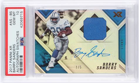 Barry Sanders 2017 Panini XR Autograph Swatches #18 / 5 (PSA Authentic ...