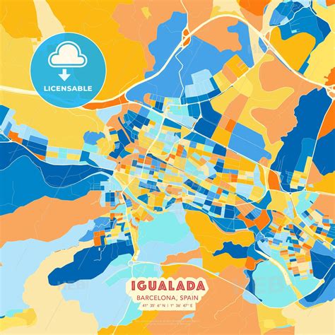 Igualada, Barcelona, Spain blue and orange vector art map template ...