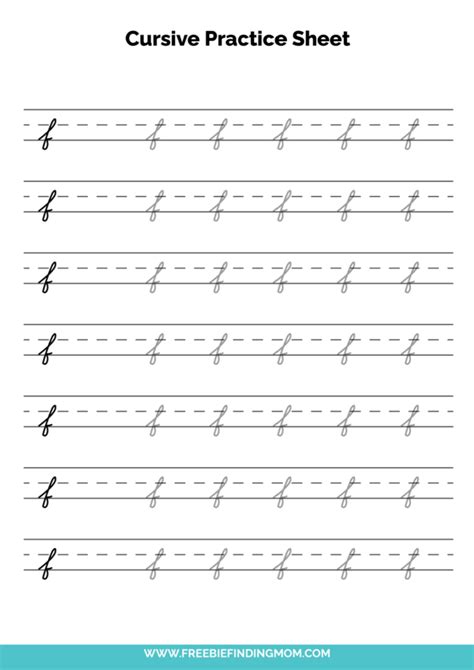 Free Printable Cursive Alphabet Practice Sheets: Lowercase F