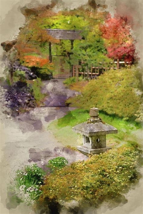 Digital watercolor painting of Japanese Zen garden landscape Photograph ...