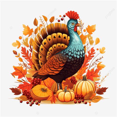 Happy Thanksgiving With Turkey And Harvest Crop Vector Illustration ...