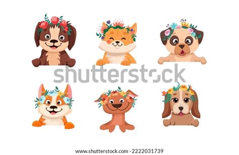 Cute Dogs Wearing Flower Crown Puppy Stock Vector (Royalty Free ...