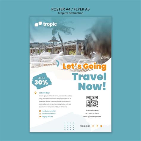 Free PSD | Tropical destination travel vertical poster template