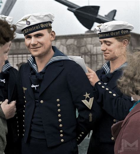 Sailors of the Admiral Graf Spee, looking happy and relaxed. Their ship was sunk in December ...