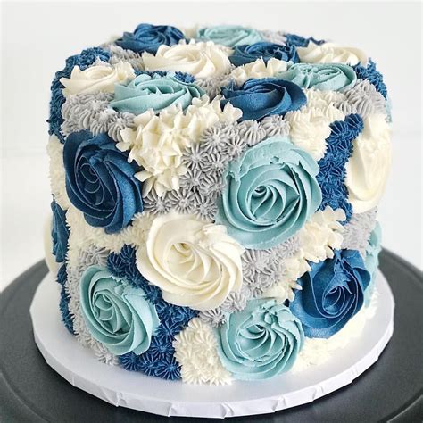 Our blooming buttercream cake is stunning in different shades of blue ...