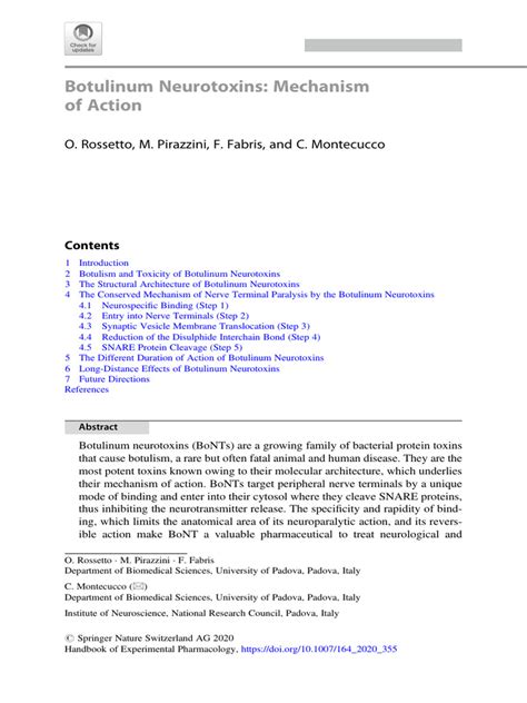 Botulinum Neurotoxins: Mechanism of Action: O. Rossetto, M. Pirazzini ...