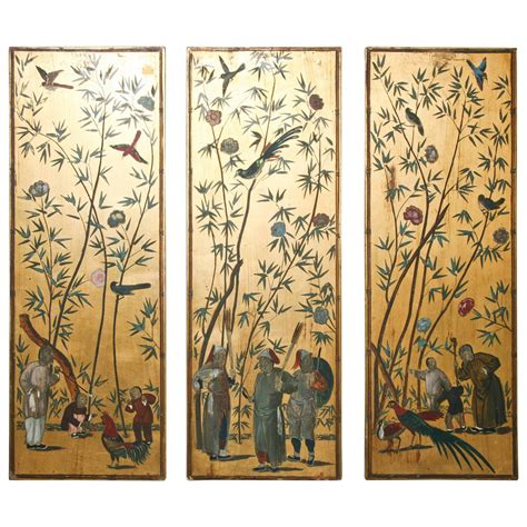 Set of Three Chinoiserie Wood Panels by Palladio at 1stdibs