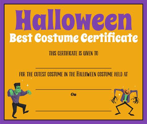 Best Costume Certificate Template Free Web Printable Halloween Costume Award Certificates ...