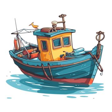 Fishing Boat Vector, Sticker Clipart Fishing Boat Illustration Cartoon, Sticker, Clipart PNG and ...