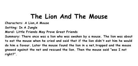 Story Elements of The lion and the mouse - Brainly.ph