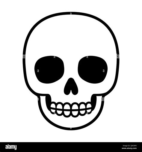 Simple cartoon human skull drawing, black and white icon. Isolated ...