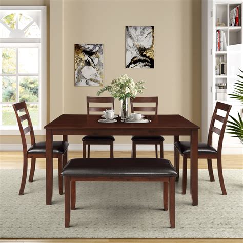 CLEARANCE! Dining Set Kitchen Table with 4 Piece Chairs and Bench, Dinette Set Wood Rectangular ...