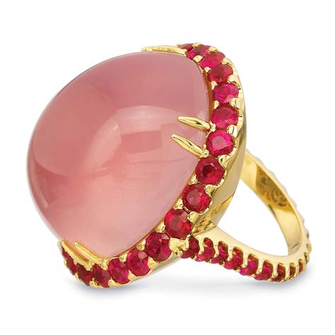 Rose Quartz with Ruby Halo Ring | Andrew Glassford Jewels