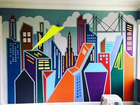 City-scape wall mural for child's room Fire Kids, Murals For Kids, Class Room, Child's Room ...