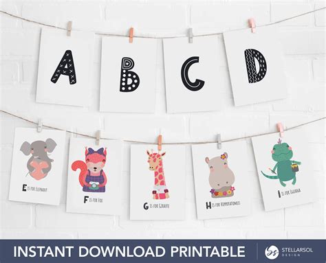 Printable Cute Animal Alphabet Flashcards Caps Fun Pattern ABC Kindergarten Preschool Class ...