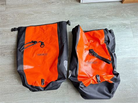 2 Classic Rolltop 40L Ortleib Waterproof Cycle Panniers Bright Orange | eBay