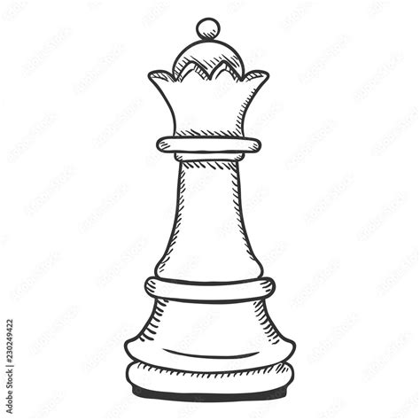 Vector Single Sketch Illustration - Chess Queen Figure Stock Vector ...