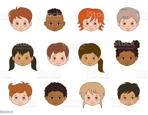 Set Children Faces Of Different Races Multicultural Kids Heads Stock Illustration - Download ...