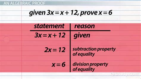 Algebraic Proofs: Format & Examples - Video & Lesson Transcript | Study.com