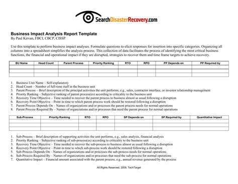 Downloadable Business Impact Analysis Template pertaining to Business Analyst Report Template ...