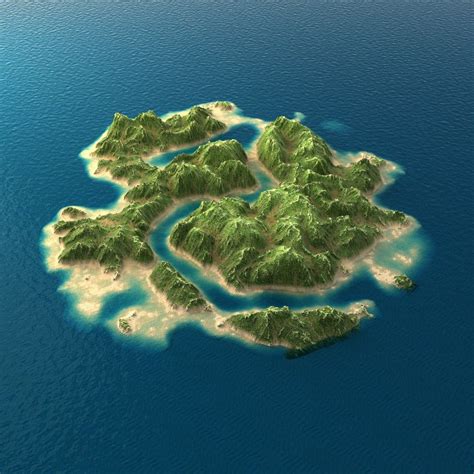 Tropical Island Terrain 2 3D Model - 3D Model | Fantasy world map ...