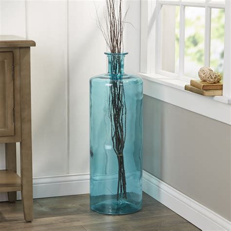 transparent glass teal floor vase bottle shaped container for pampas ...