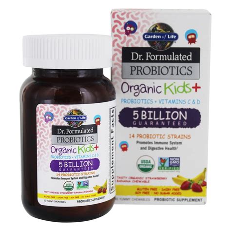 Garden of Life - Dr. Formulated Organic Kids Probiotics with Vitamins C & D Strawberry Banana 5 ...