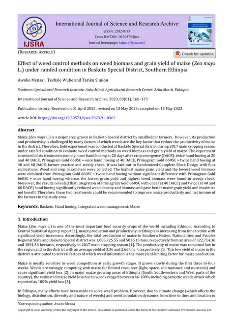 (PDF) Effect of weed control methods on weed biomass and grain yield of maize (Zea mays L ...