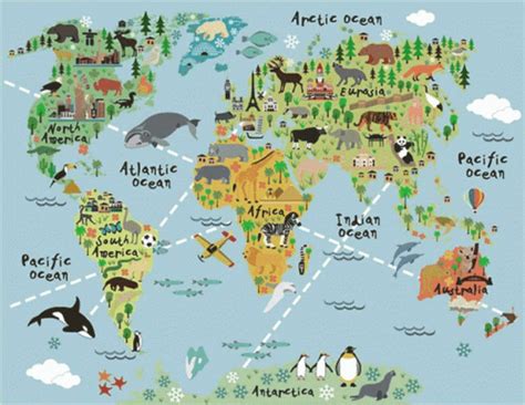 the world map with animals on it