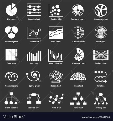 Infographic chart types icons set grey Royalty Free Vector