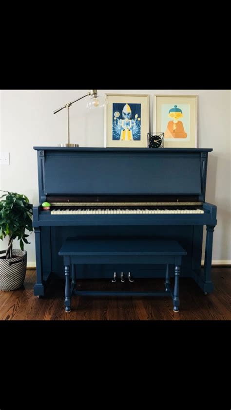 Piano makeover. Paint color is Benjamin Moore hale navy. | Piano room ...