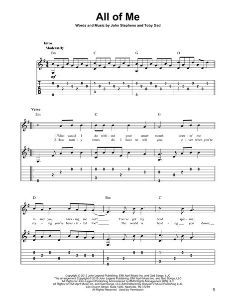 All Of Me Sheet Music | John Legend | Solo Guitar | Guitar sheet music, Guitar tabs, Guitar tabs ...