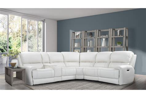 Brielle Ivory Leather 126" 6 Piece Power Reclining Modular Sectional ...