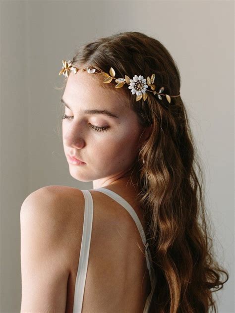 Gold and White Floral Bridal Circlet | ZAHRA CIRCLET – Davie & Chiyo | Flower hair accessories ...