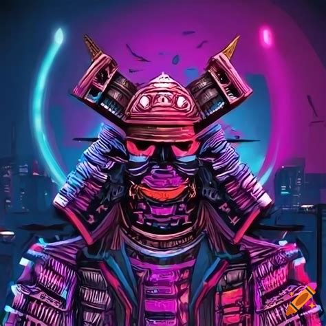 Cyberpunk samurai head in a futuristic city on Craiyon