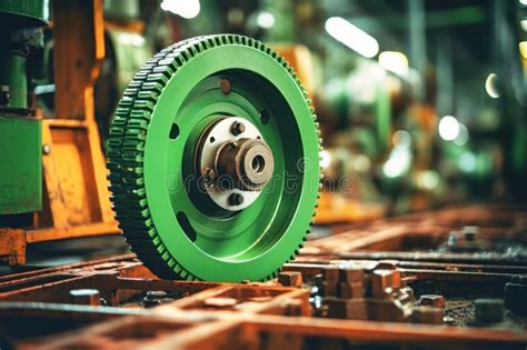 Photo of a Detailed View of a Rotating Wheel on a Industrial Conveyor ...