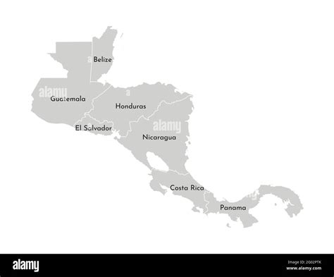 Vector illustration with simplified map of Central America region. Grey silhouettes, white ...