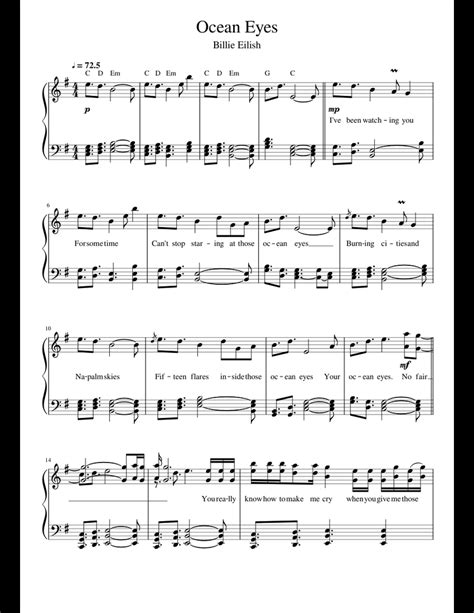 Ocean Eyes - Billie Eilish sheet music for Piano download free in PDF or MIDI