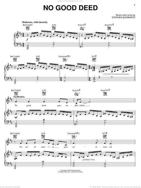 No Good Deed (from Wicked) sheet music for voice, piano or guitar